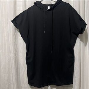 Black Hooded Short Sleeve Tunic Dress